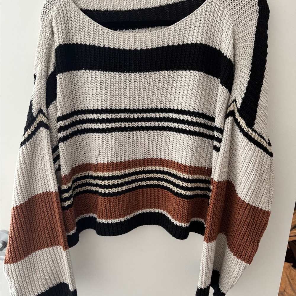 SHEIN Black, White, and Brown Striped Sweater
